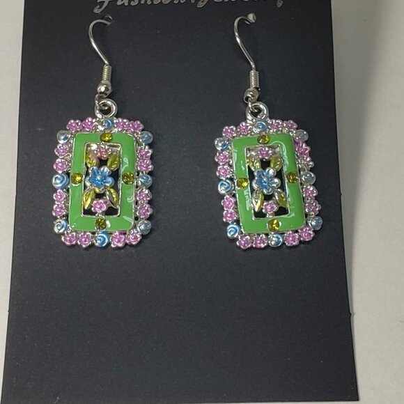 Multicolor Crystal Floral Drop Earrings – Silver-Tone Fashion Jewelry - 2-inch - Picture 6 of 7